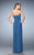 La Femme - Strapless Ruched Sheath Long Dress with Shawl 23023 in Blue
