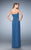 La Femme - 23023 Strapless Ruched Sheath Long Dress with Shawl In Blue