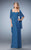 La Femme - Strapless Ruched Sheath Long Dress with Shawl 23023 in Blue