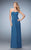 La Femme - Strapless Ruched Sheath Long Dress with Shawl 23023 in Blue