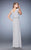 La Femme - 23024 Ruched V Neck Sheath Long Dress with Beaded Belt In Silver