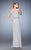 La Femme - Ruched V Neck Sheath Long Dress with Beaded Belt 23024 In Silver