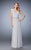 La Femme - 23024 Ruched V Neck Sheath Long Dress with Beaded Belt In Silver