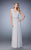 La Femme - Ruched V Neck Sheath Long Dress with Beaded Belt 23024 In Silver