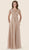 Rina Di Montella - RD2303 Sheer Long Sleeve Lace Chiffon A-line Gown in Neutral