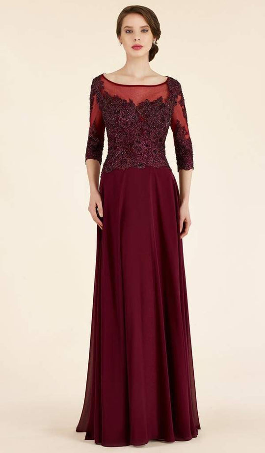 Rina di Montella - RD2306-1 Lace Embroidered A-Line Evening Gown In Red