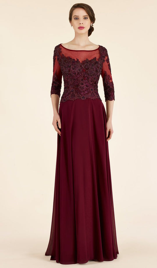 Rina Di Montella - RD2306 Lace Embroidered A-Line Evening Gown in Red