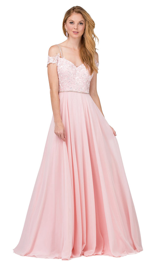 Dancing Queen - 2327 Embellished Off-Shoulder A-line Gown In Pink
