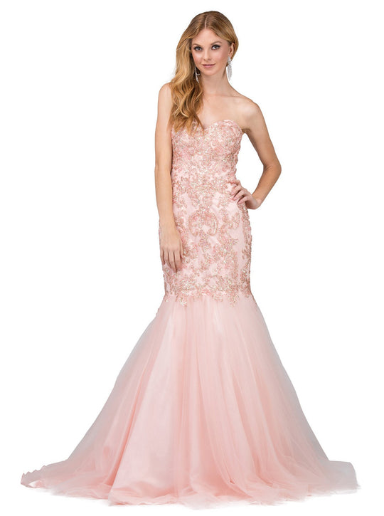 Dancing Queen - 2330 Strapless Embellished Mermaid Prom Gown In Pink