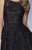 La Femme - 23315 Floral Lace V-Back Cocktail Dress in Black and Gold