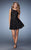 La Femme - 23315 Floral Lace V-Back Cocktail Dress in Black and Gold