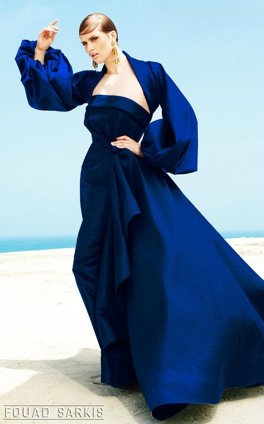 MNM Couture - 2332 Fabulous Balloon Sleeved Evening Gown in Blue