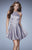La Femme - 23365 Beaded Halter Neck Satin Dress In Silver