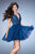 La Femme - 23380 Plunging Lace Tulle Cocktail Dress In Blue