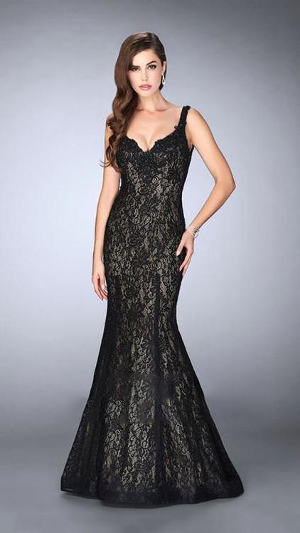 La Femme - Luxurious Lace Sweetheart Mermaid Long Evening Gown 23413 In Black