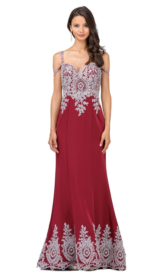 Dancing Queen - 2347 Lace Ornate Sweetheart Bodice Sheath Prom Gown in Red