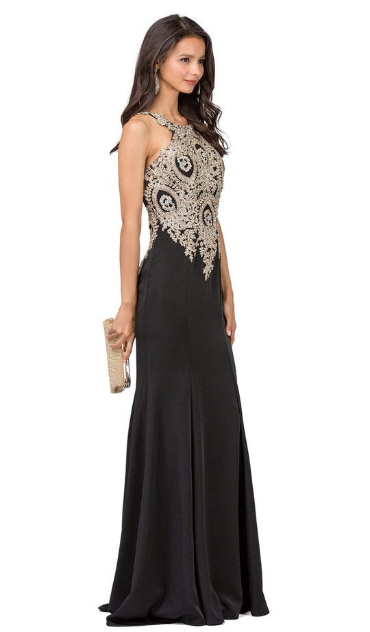 Dancing Queen - 2349 Embellished Illusion Halter Fitted Prom Dress