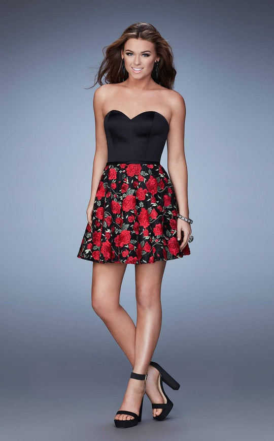 La Femme - 23500 Sweetheart Floral Cocktail Dress In Black and Multi-Color