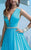Alyce Paris - Sleeveless Deep V-Cut Ruched Bodice Flowy Evening Gown  2459 In Blue