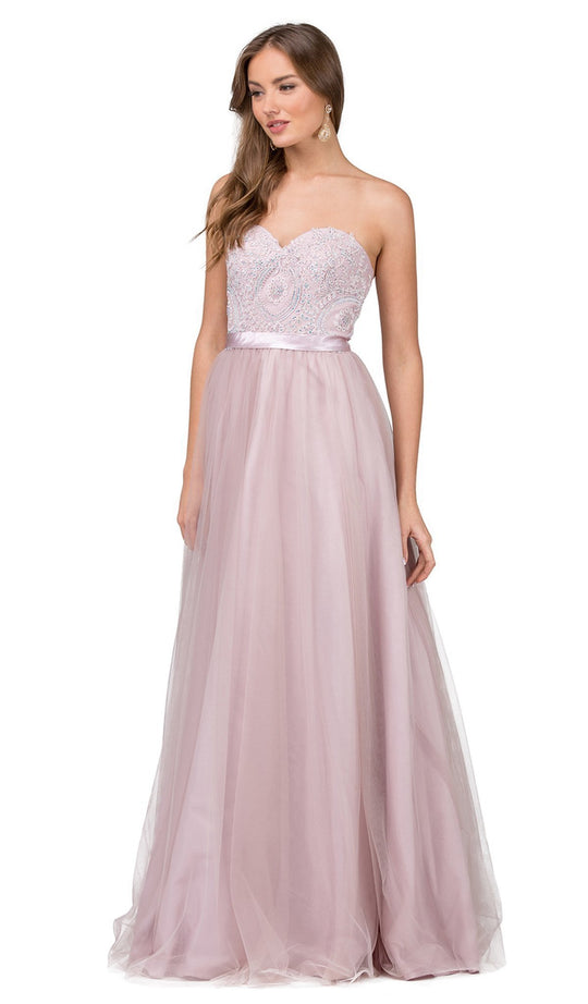 Dancing Queen - 2368 Strapless Embellished A-line Prom Gown In Pink