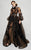 MNM Couture Collar Ornate Bishop Sleeve Illusion Ballgown 2369 In Black