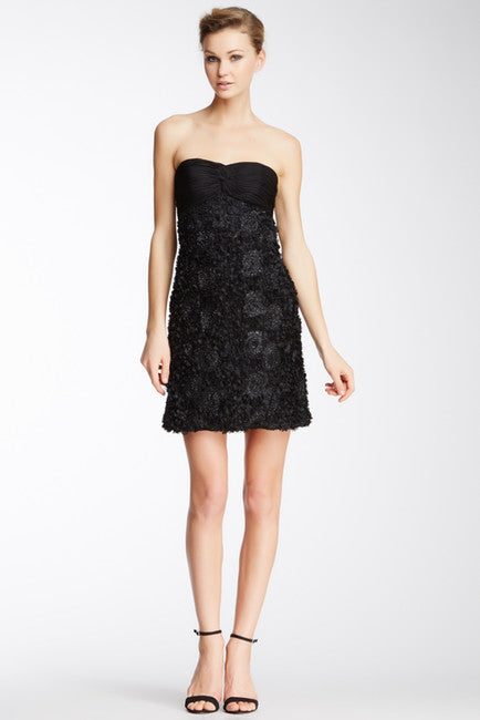 Sue Wong - C3410 Strapless Bandeau Rosette Cocktail Dress in Black