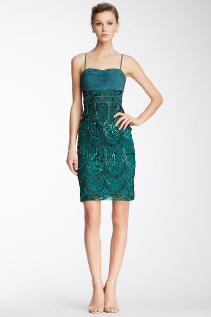 Sue Wong - N3365 Ruched Bodice Beaded Cocktail Dress in Green