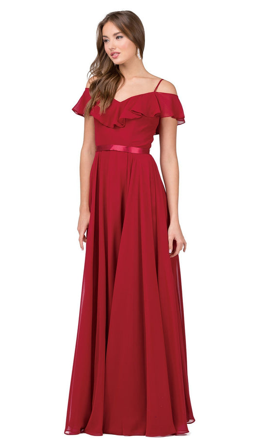 Dancing Queen - 2377 Ruffled Off-Shoulder Chiffon Prom Dress