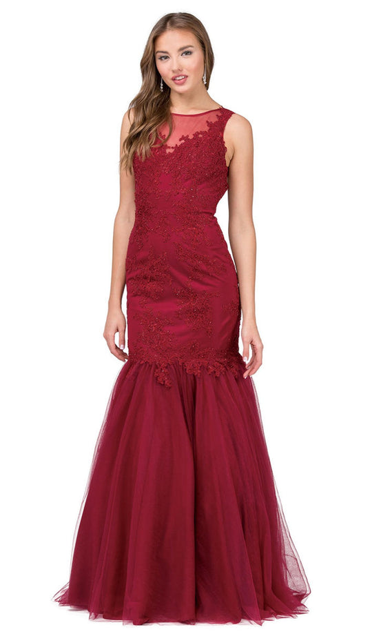 Dancing Queen - 2380 Beaded Lace Bateau Mermaid Dress In Red