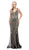 Dancing Queen - 2391 Beaded Plunging Fitted Prom Gown in Black and Gold