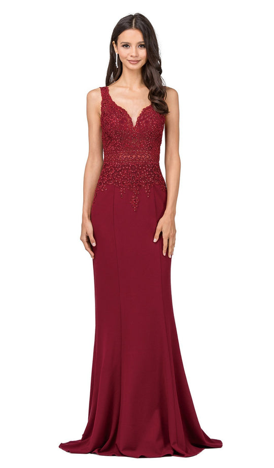 Dancing Queen - 2392 Beaded Fitted Prom Dress in Red