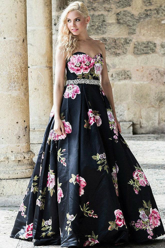 Dainty Strapless Sweetheart Floral Print A-Line Gown 23947