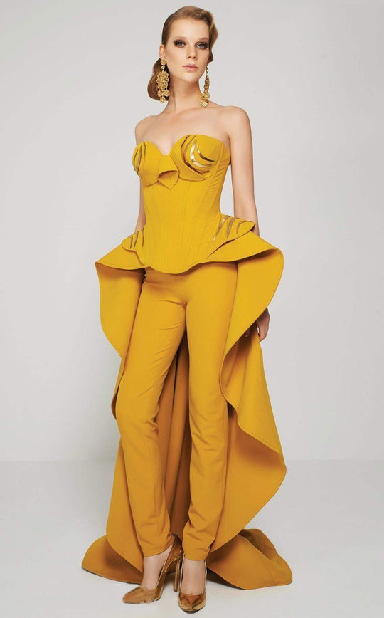 MNM Couture - 2397 Sweetheart Pantsuit with Overskirt in Yellow