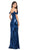 Dancing Queen - 2398 Sequined Fitted Draped Straps Prom Gown in Blue