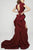 MNM Couture - 2400 V-neck Ruffled Sheath Dress in Red