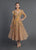MNM Couture - 2401A Floral Embroidered Long Sleeve Tea Length Dress in Neutral and Orange