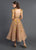 MNM Couture - 2401A Floral Embroidered Long Sleeve Tea Length Dress in Neutral and Orange