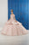LA Glitter - 24044 Floral Lace Deep Offshoulder Glitter Tulle Ballgown In Pink