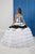 LA Glitter - 24050 Applique Plunging Off-Shoulder Tiered Ballgown In Black and White