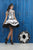 LA Glitter - 24050 Applique Plunging Off-Shoulder Tiered Ballgown In Black and White