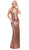 Dancing Queen - 2408 Fitted Sequined Sleeveless Prom Gown In Pink/Gold