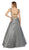 Nox Anabel - C240 Glimmering Square Neck Strappy Back A-Line Gown In Gray and Silver
