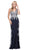 Dancing Queen - 2412 Sleeveless Embroidered Trumpet Dress In Blue and Silver
