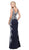 Dancing Queen - 2412 Sleeveless Embroidered Trumpet Dress In Blue and Silver