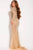 24160 Sheer Neck Long Sleeved Beaded Gown