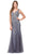 Dancing Queen - 2418 Beaded V-Neck Tulle Prom Dress in Gray