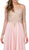 Dancing Queen - 2422 Appliqued Sheer Long Sleeves A-Line Prom Gown in Pink