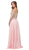 Dancing Queen - 2422 Appliqued Sheer Long Sleeves A-Line Prom Gown in Pink