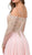 Dancing Queen - 2422 Appliqued Sheer Long Sleeves A-Line Prom Gown in Pink