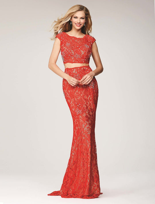 Two-Piece Floral Beaded Cap Sleeve Bateau Neck Sheath Dress 24241